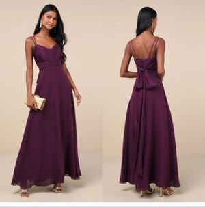 Lulus Admirable Grace Dark Plum Chiffon pleated Maxi Sz M